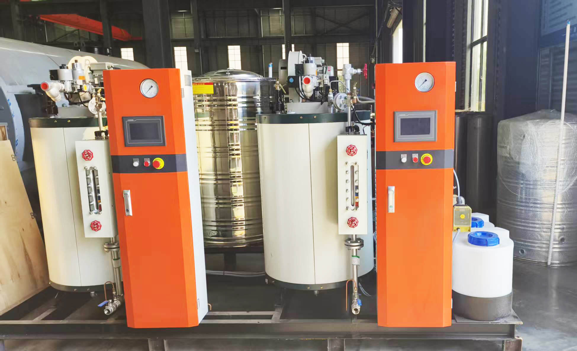 2 Sets of 200kg Vertical Type Oil Fired Skid Mounted Once-through Flow Boiler for a Food Factory Shipped to Indonesia